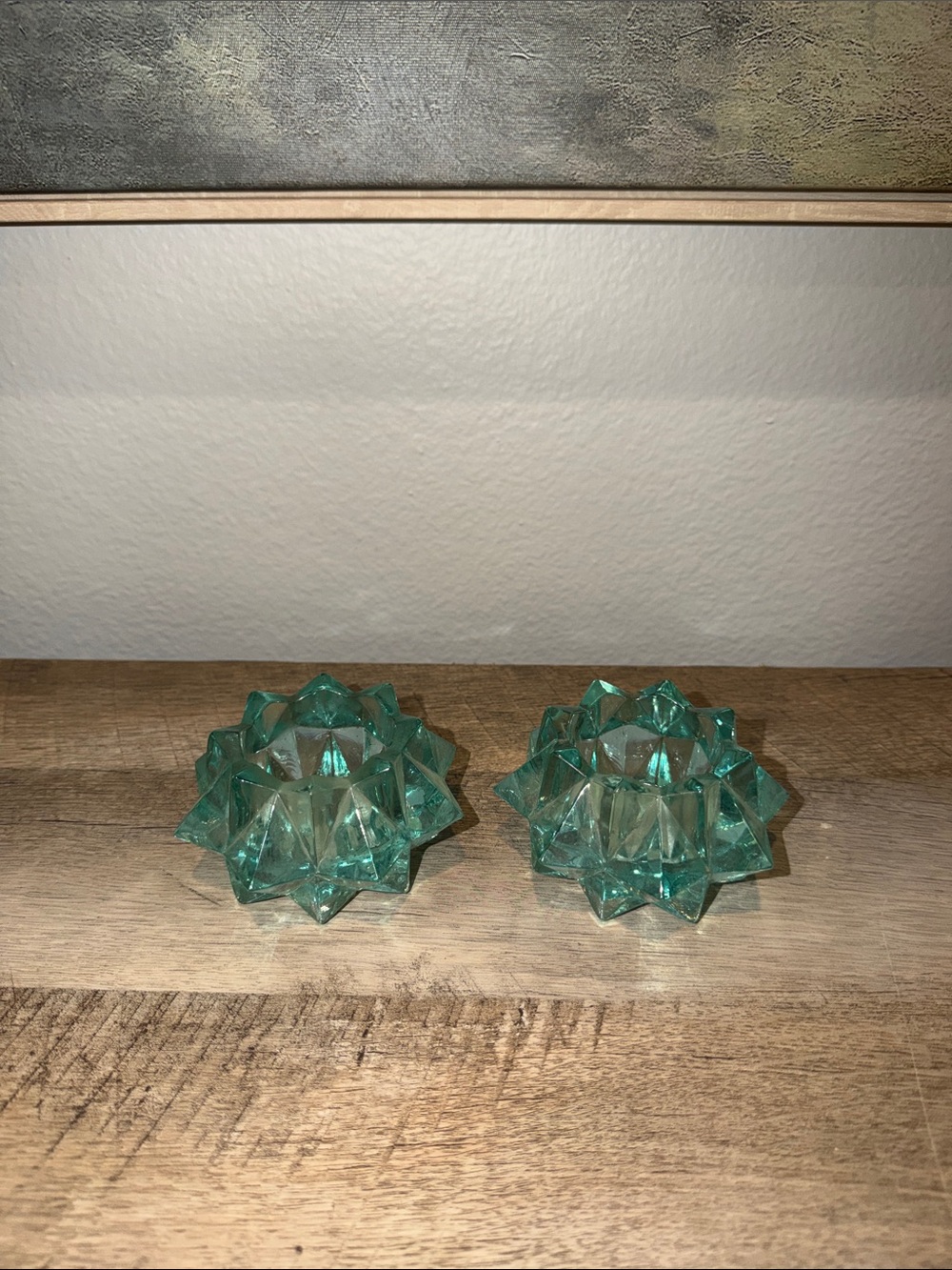 Glass Lotus Teal Votive Candle Holders - Set of 2